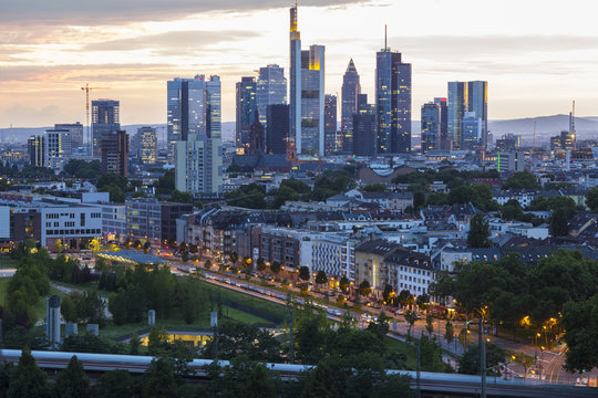 City Frankfurt am Main - business capital of Germany at the twilight light