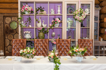 Table set for a wedding or another catered event dinner