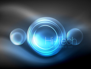Blurred neon glowing circle, hi-tech modern bubble template, techno glowing glass round shapes or spheres. Geometric abstract background