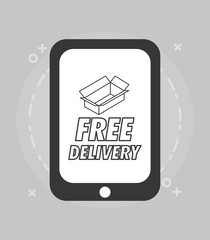 smartphone with Free delivery design and box icon  over gray background, vector illustration