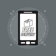 smartphone with Free delivery design and box icon  over gray background, vector illustration