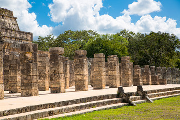 Mexico, Chichen Itzá, Yucatán. Temple of the Warriors with One Thousand columns gallery. Kukulcan El Castillo