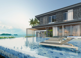 Sea view swimming pool in modern loft design,Luxury ocean Beach house