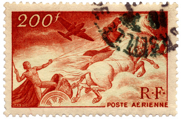 Flying Chariot French Air Mail Postage Stamp