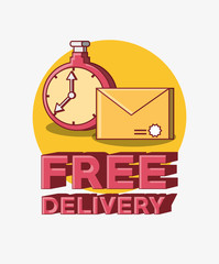 Free delivery design with chronometer and envelope over background, colorful design. vector illustration
