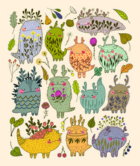 Cute floral monsters template 