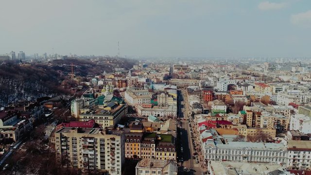 4K Aerial drone footage. Panorama of podil in kiev