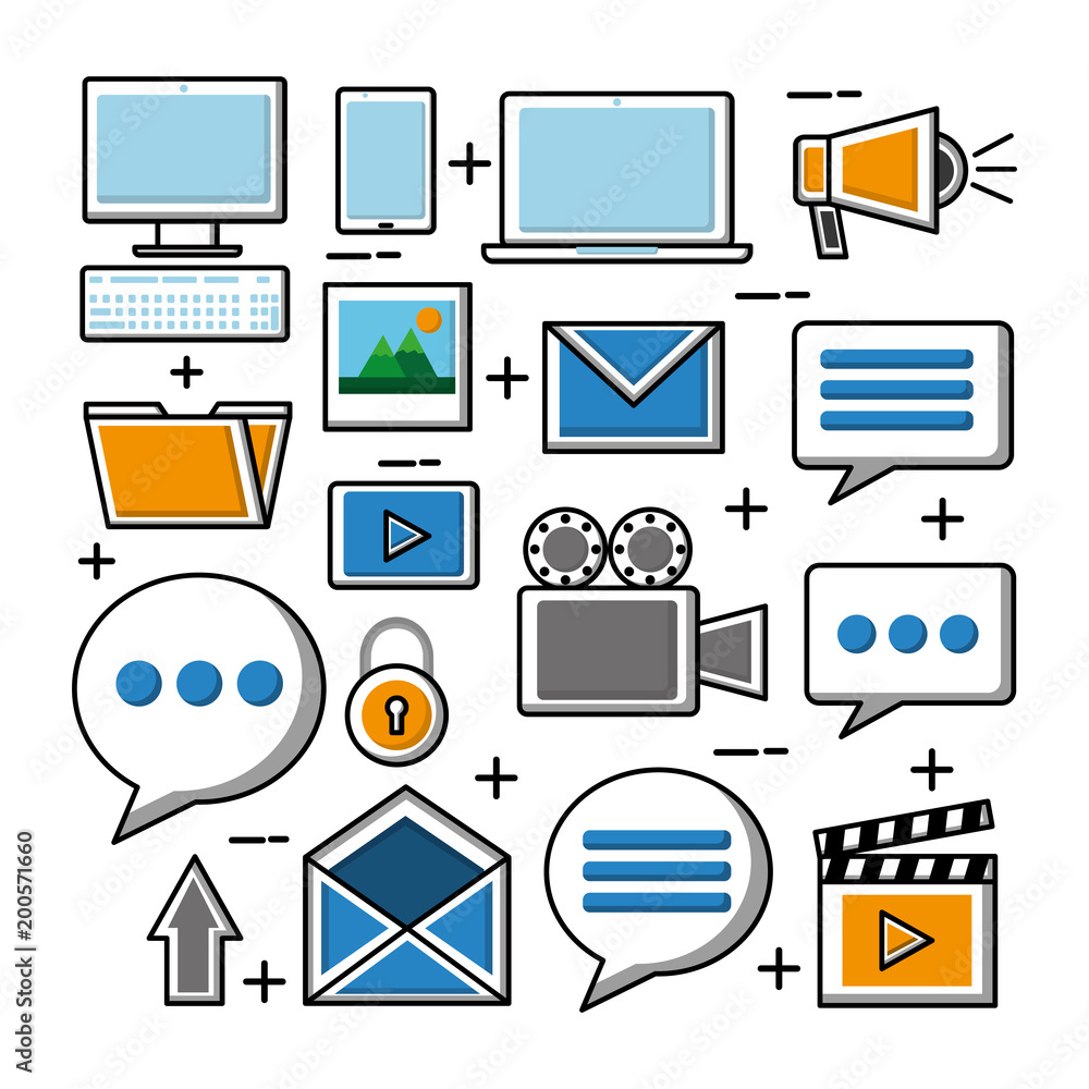 Sticker social media internet network communication icons vector illustration