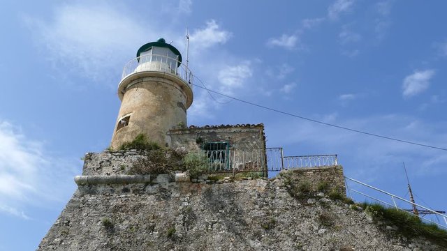The Old Venetian Fortress in Kerkyra city, Corfu island, Greece. Lighthouse on the top of the fortress.