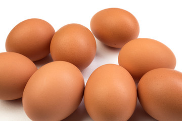 Eggs isolated on white background. Copy space for text. Top view