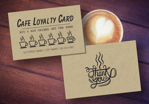 Caf&eacute; Loyalty Card Layout with Natural Paper Fiber Background