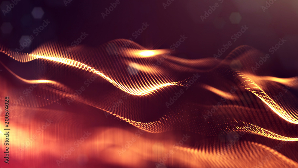 Aufkleber science fiction background of glowing particles with depth of field and bokeh. particles form line a