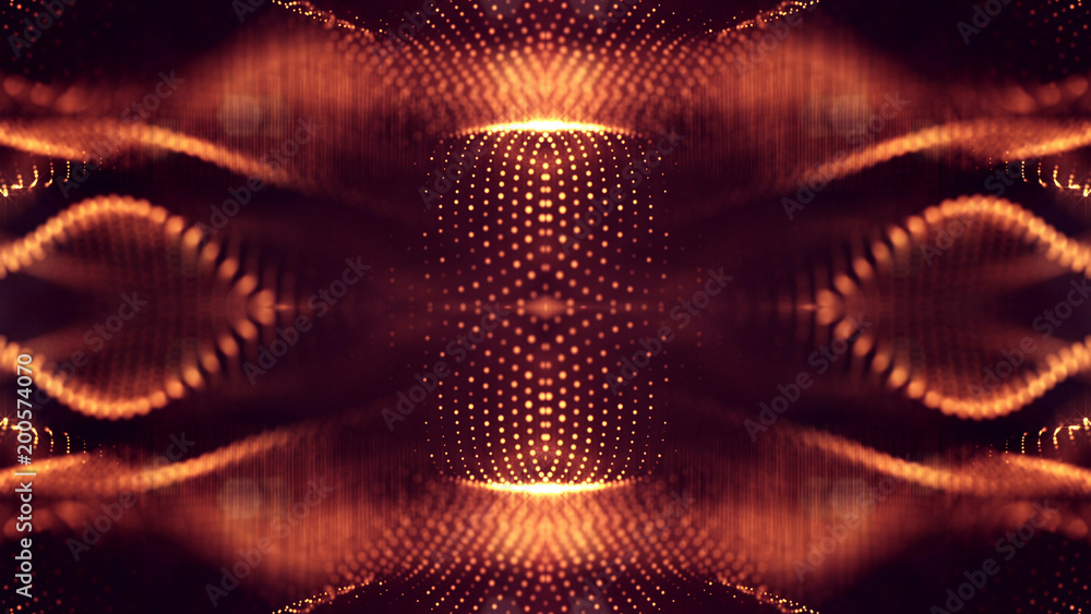 Aufkleber science fiction background of glowing particles with depth of field and bokeh. particles form line a