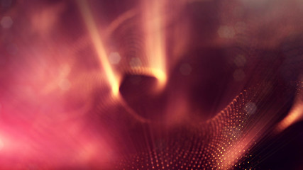 science fiction background of glowing particles with depth of field and bokeh. Particles form line...