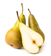 Ripe pears and half on a white, isolated.