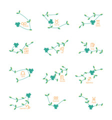 plant motif zodiac icon set