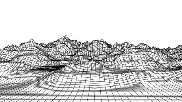 retro style futuristic wireframe landscape