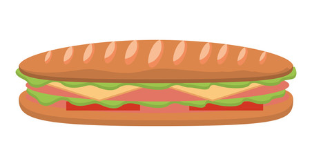 sandwich in baguette bread tomato cheese ham vector illustration