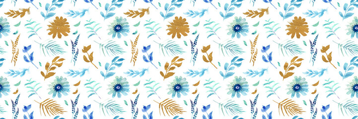 Fototapeta na wymiar Spring flower seamless pattern. Fresh spring watercolor floral seamless pattern for wedding cards, seamless pattern background of websites and mobile app and organic food sign and banners.