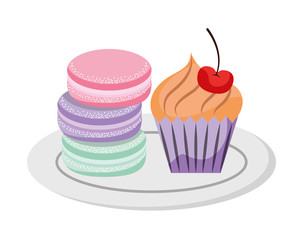 macaroon cookies cupcake sweet bakery vector illustration