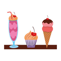 sweet pastry bakey ice cream cupcake milkshake vector illustration