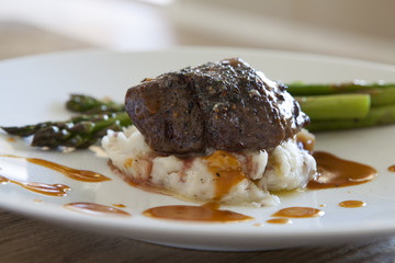 Filet Mignon with Mashed Potatoes and Asparagus