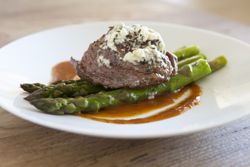 Filet Mignon with Asparagus and Blue Cheese Butter