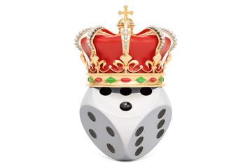 Casino dice with royal crown, 3D rendering