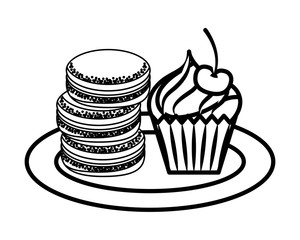 macaroon cookies cupcake sweet bakery vector illustration outline