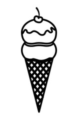 ice cream cone cherry sweet wafer vector illustration outline