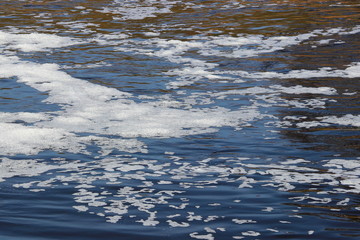 Background, texture of the river – water with foam