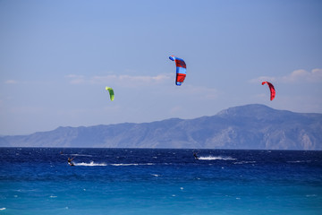 Windsurfing on Rhodes island,mediterranean, Greece
