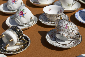 Street flea market of old things and antiques in the old district