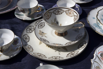 Street flea market of old things and antiques in the old district