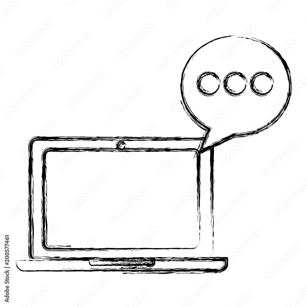 Poster laptop computer device with speech bubble vector illustration design