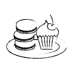 delicious cup cake with pancake vector illustration design