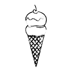 ice cream in cone with cherry vector illustration design