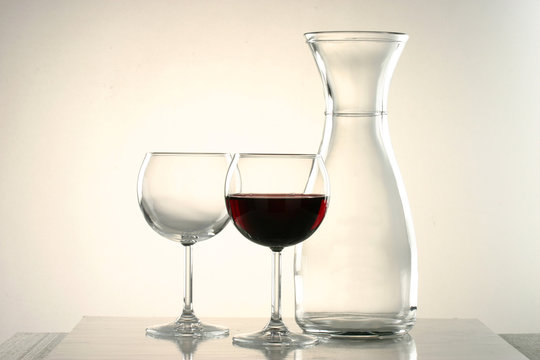 two glasses of wine and one jug