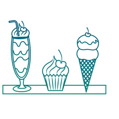 milkshape with cup cake and ice cream vector illustration design