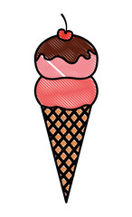 ice cream cone cherry sweet wafer vector illustration