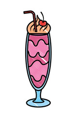 milkshake foam cream cherry sweet vector illustration