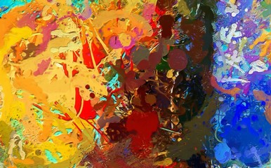 Oil painting brush strokes texture background. Impressionism pictorial art for printing on canvas or textile. Chaotic brush strokes. Abstraction in modern style. Colorful wallpaper.