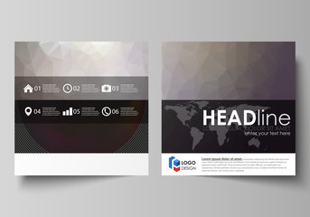 Business templates for square design brochure, magazine, flyer, booklet or report. Leaflet cover, vector layout. Dark color triangles and colorful circles. Abstract polygonal style modern background.