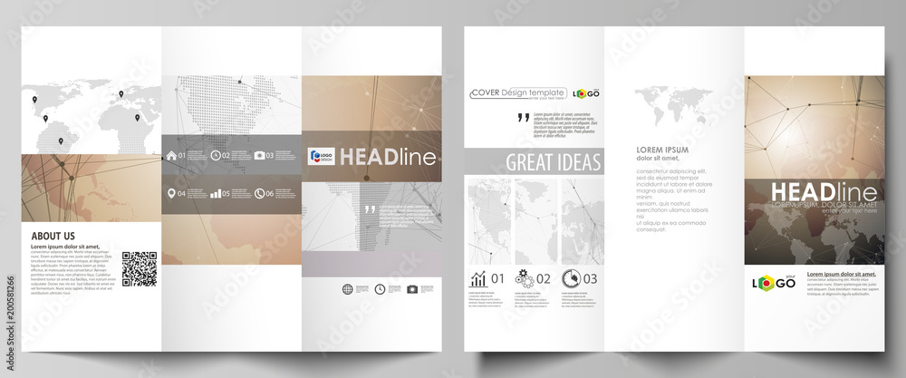Poster the minimalistic abstract vector illustration of editable layout of two creative tri-fold brochure c