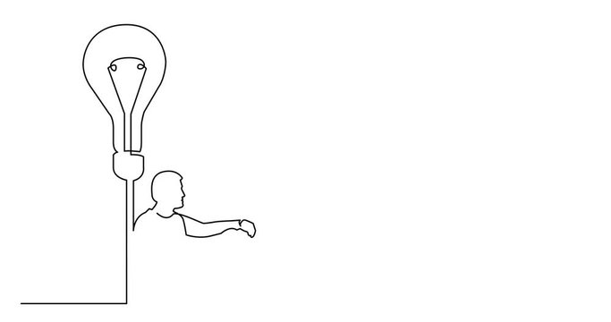 Self drawing animation of continuous line drawing of man thinking about idea