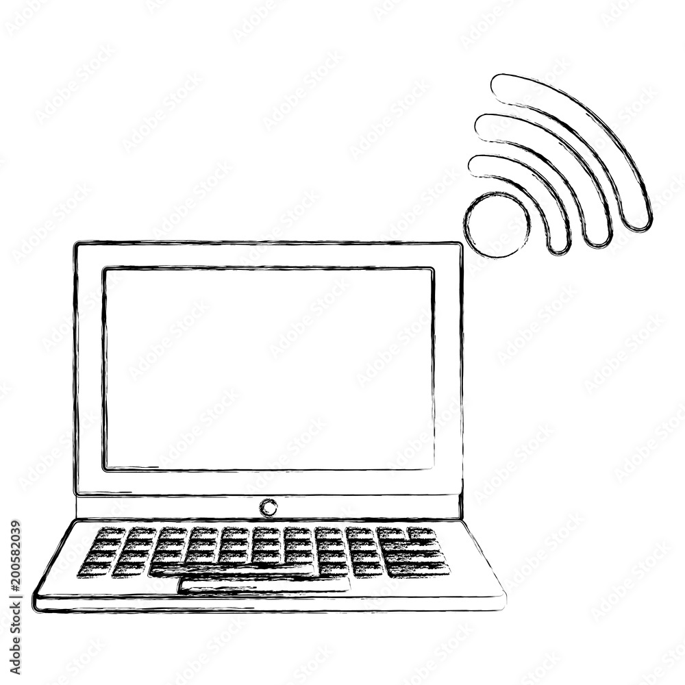 Aufkleber laptop computer with wifi signal vector illustration design