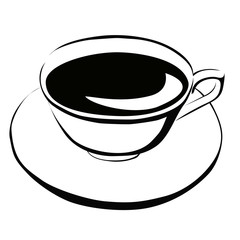 isolated black and white cup with coffee on a saucer