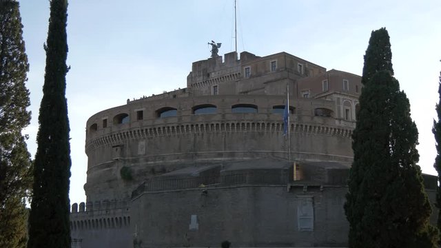 Flag waving on the Mausoleum of Hadrian in Rome