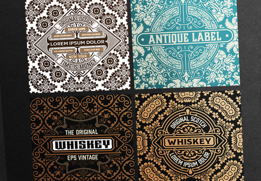 4 Square Vintage-Style Label Layouts