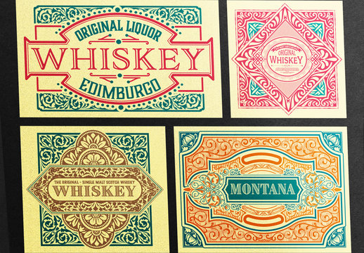 4 Teal and Red Vintage-Style Label Layouts